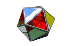 Polyhedral Belgian Colored Glass Lamp Made by Local Bruges Artist