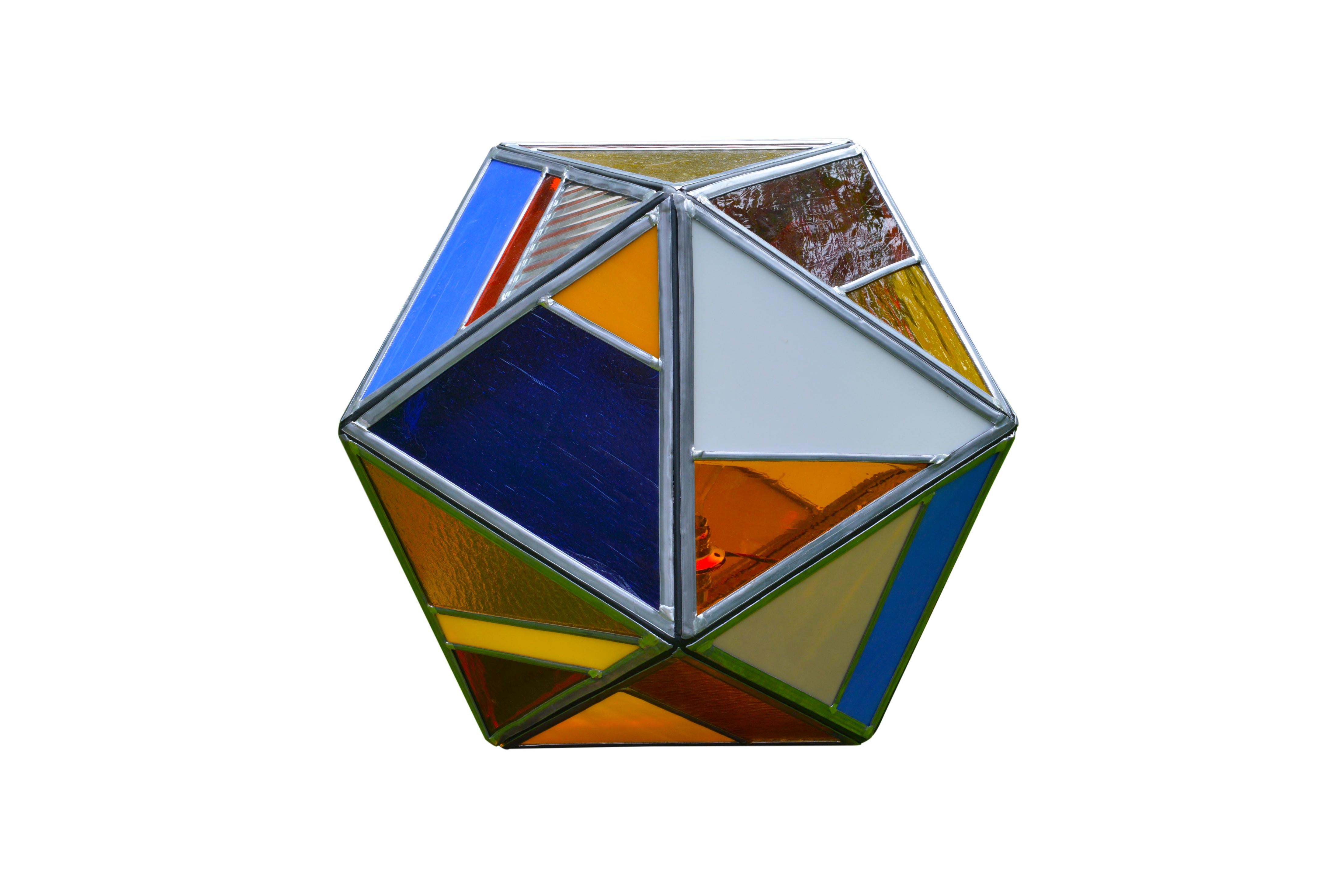 Polyhedral Belgian Colored Glass Lamp Made by Local Bruges Artist For Sale 1