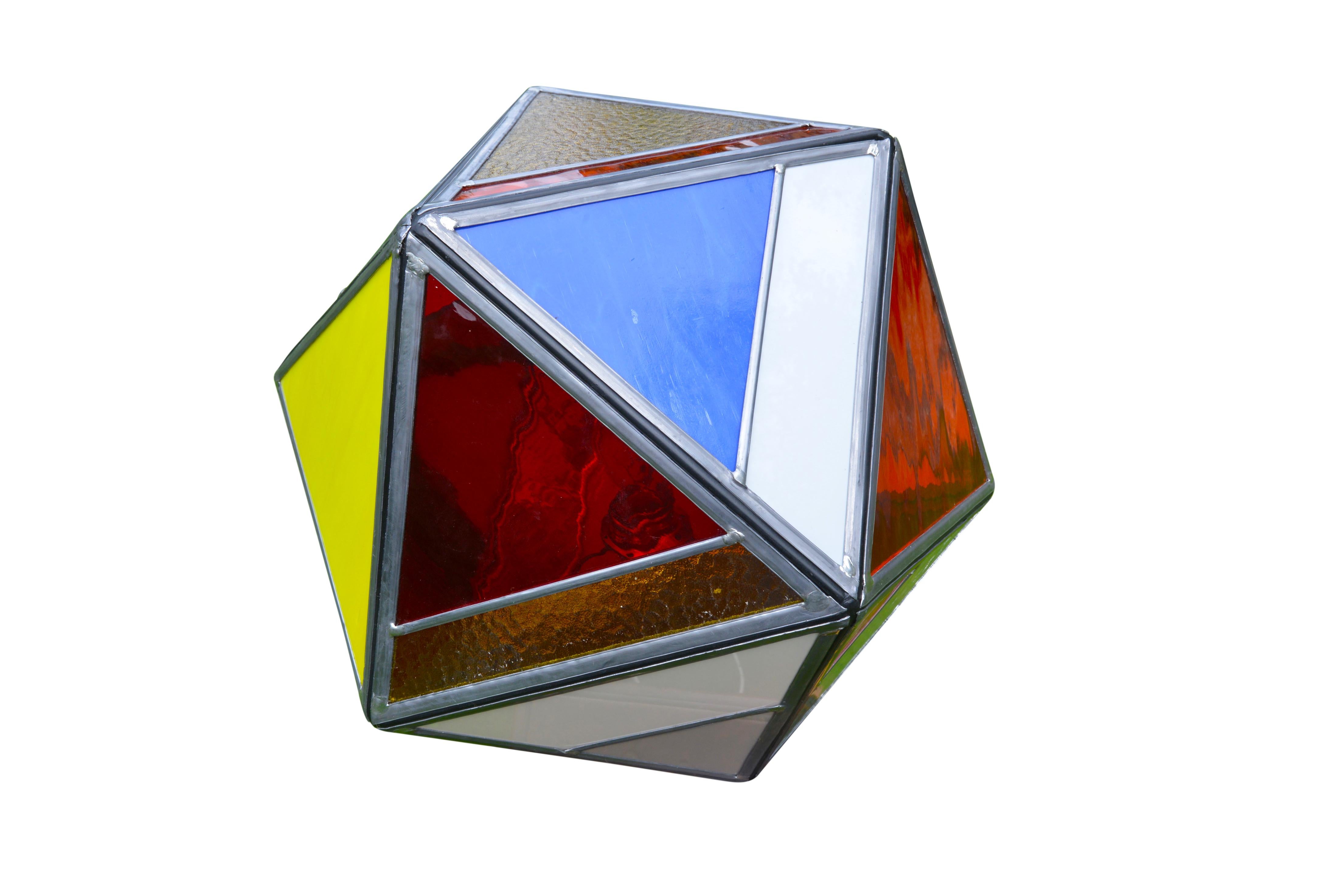 Polyhedral Belgian Colored Glass Lamp Made by Local Bruges Artist For Sale 3