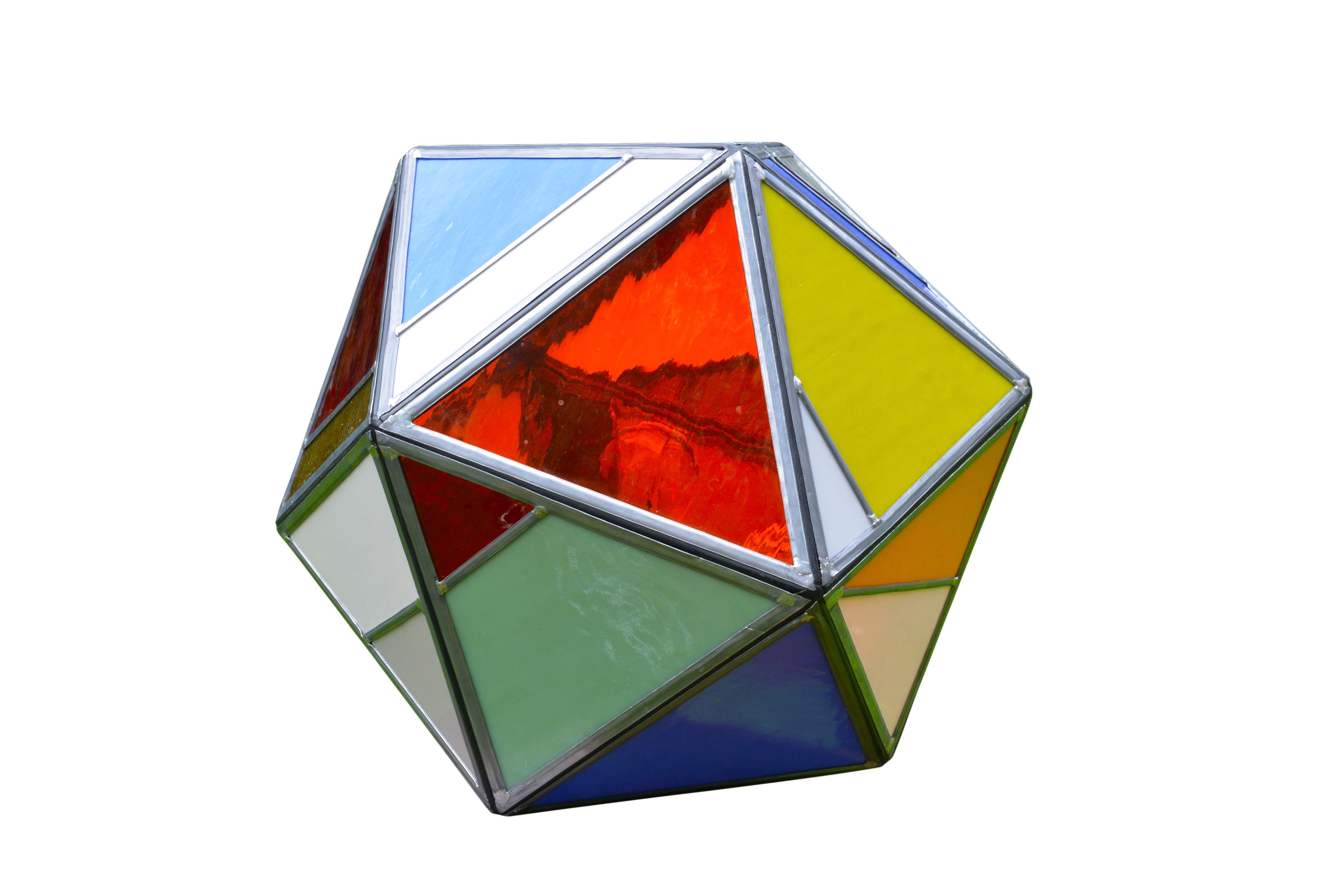Polyhedral Belgian Colored Glass Lamp Made by Local Bruges Artist For Sale 4