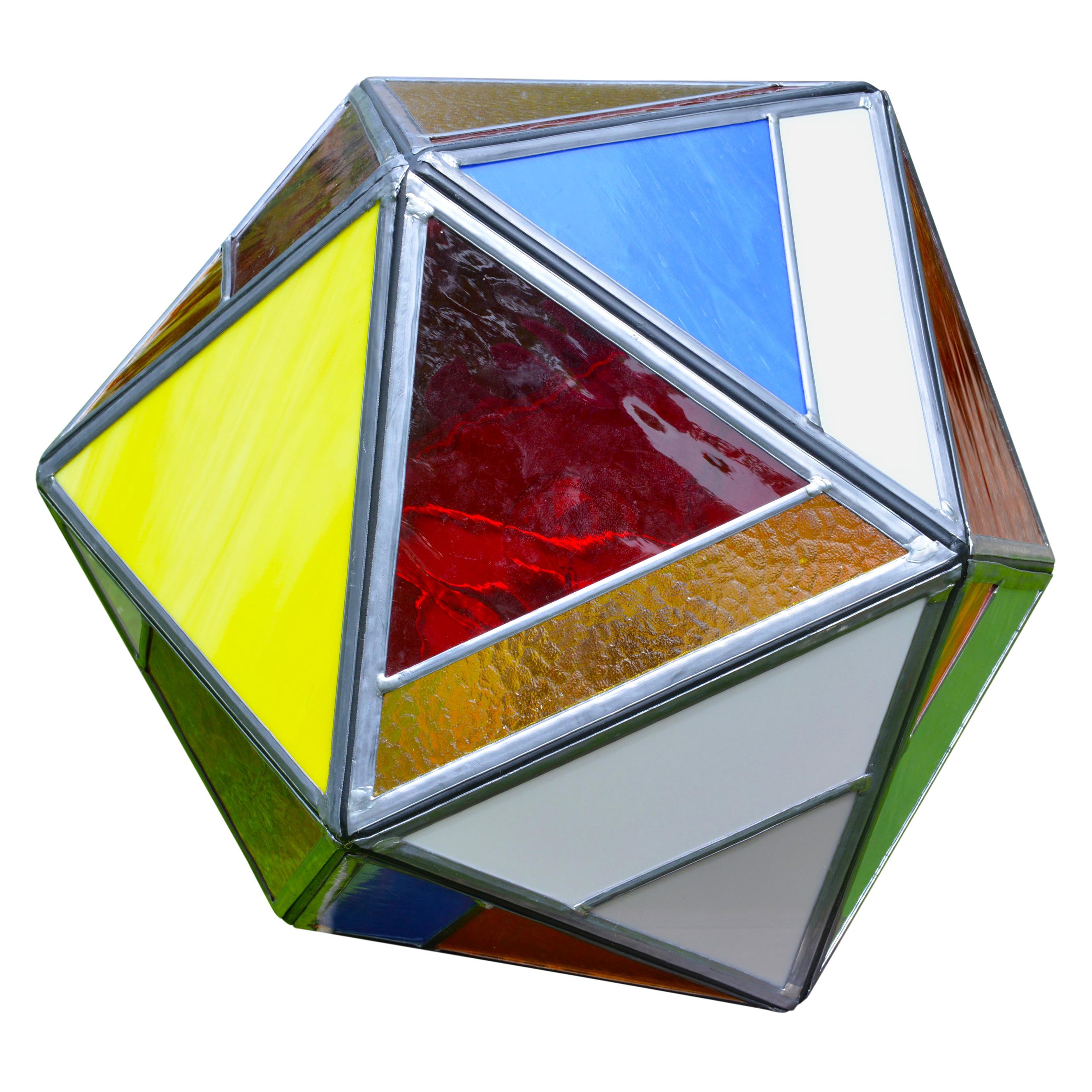 Polyhedral Belgian Colored Glass Lamp Made by Local Bruges Artist For Sale
