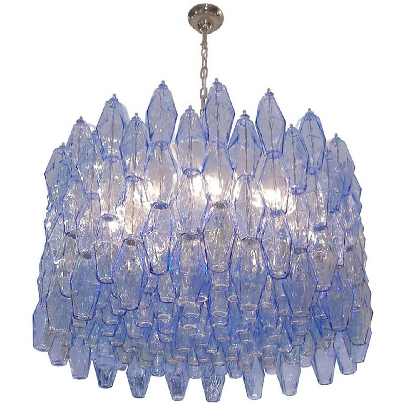 Polyhedral Blue Glass Chandelier For Sale