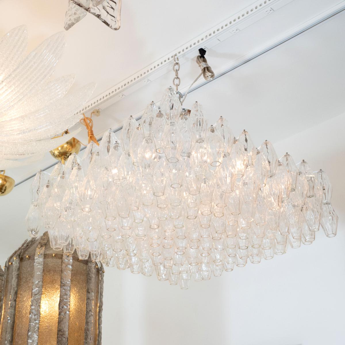 Chandelier composed of multiple polyhedron Murano glass elements by Venini.