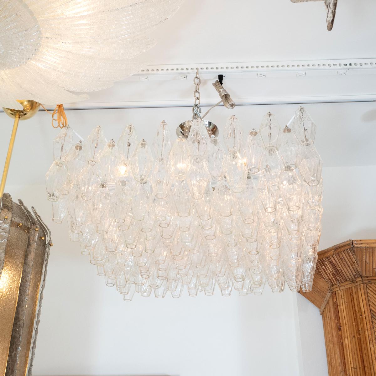 Mid-Century Modern Polyhedral Glass Prism Chandelier
