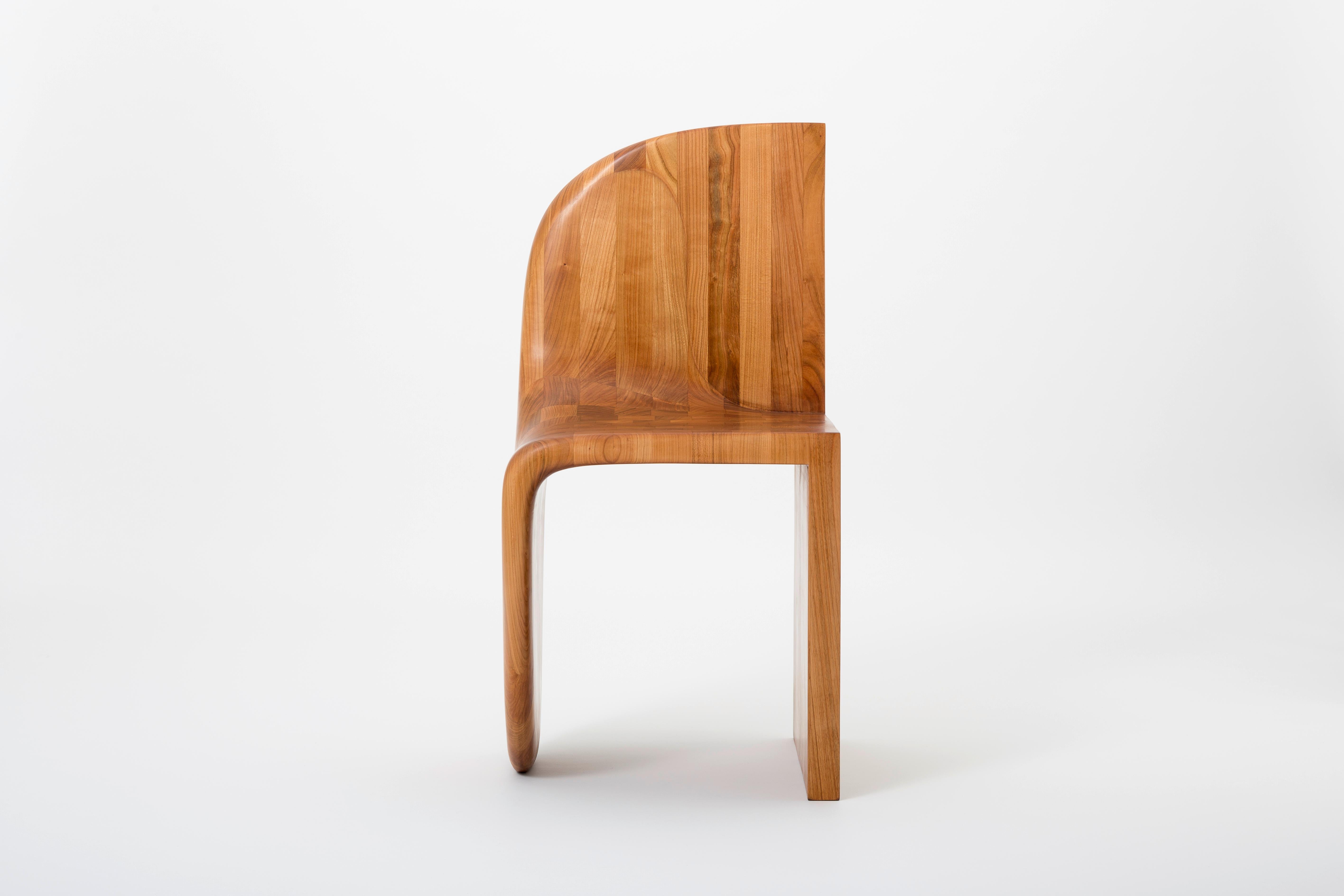 Polymorph chair by Philipp Aduatz
2017
Edition of 4 + 2 A/P
Dimensions: 43 x 48 x 85 cm
Materials: Hand carved cherrywood, oiled and polished

The idea of the Polymorph Chair is to unify contrary design concepts in a single shape.

In the