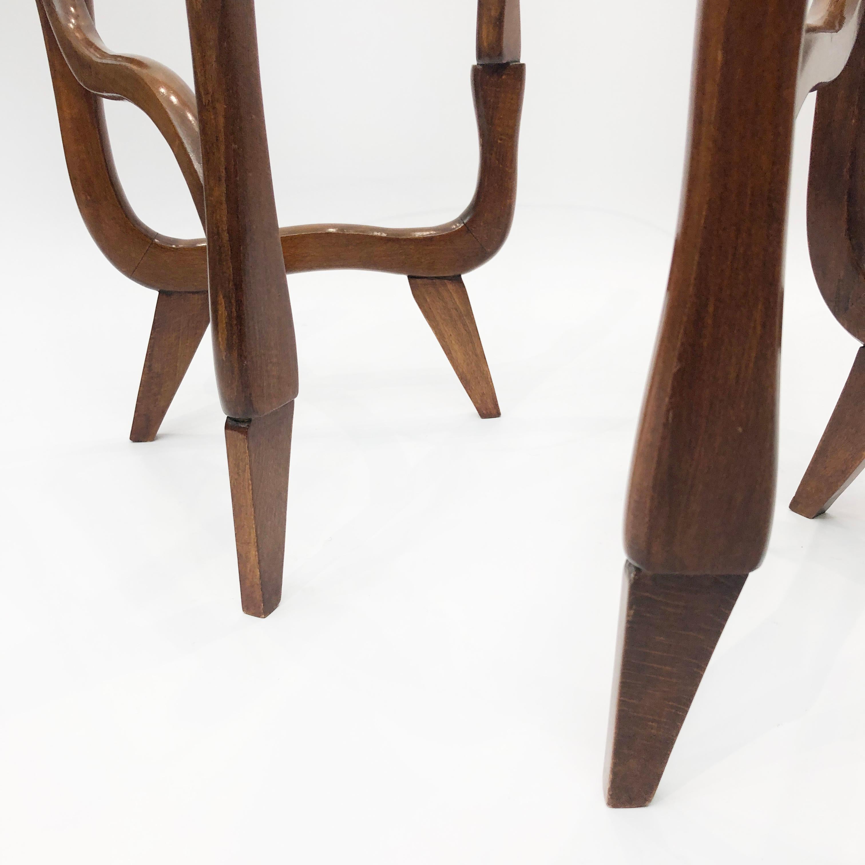 Polymorphic Teak Glass Side Tables 1950s Midcentury Italian Vintage Wood Glass 6