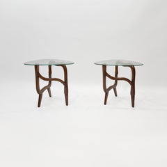 Polymorphic Teak Glass Side Tables 1950s Midcentury Italian Vintage Wood Glass