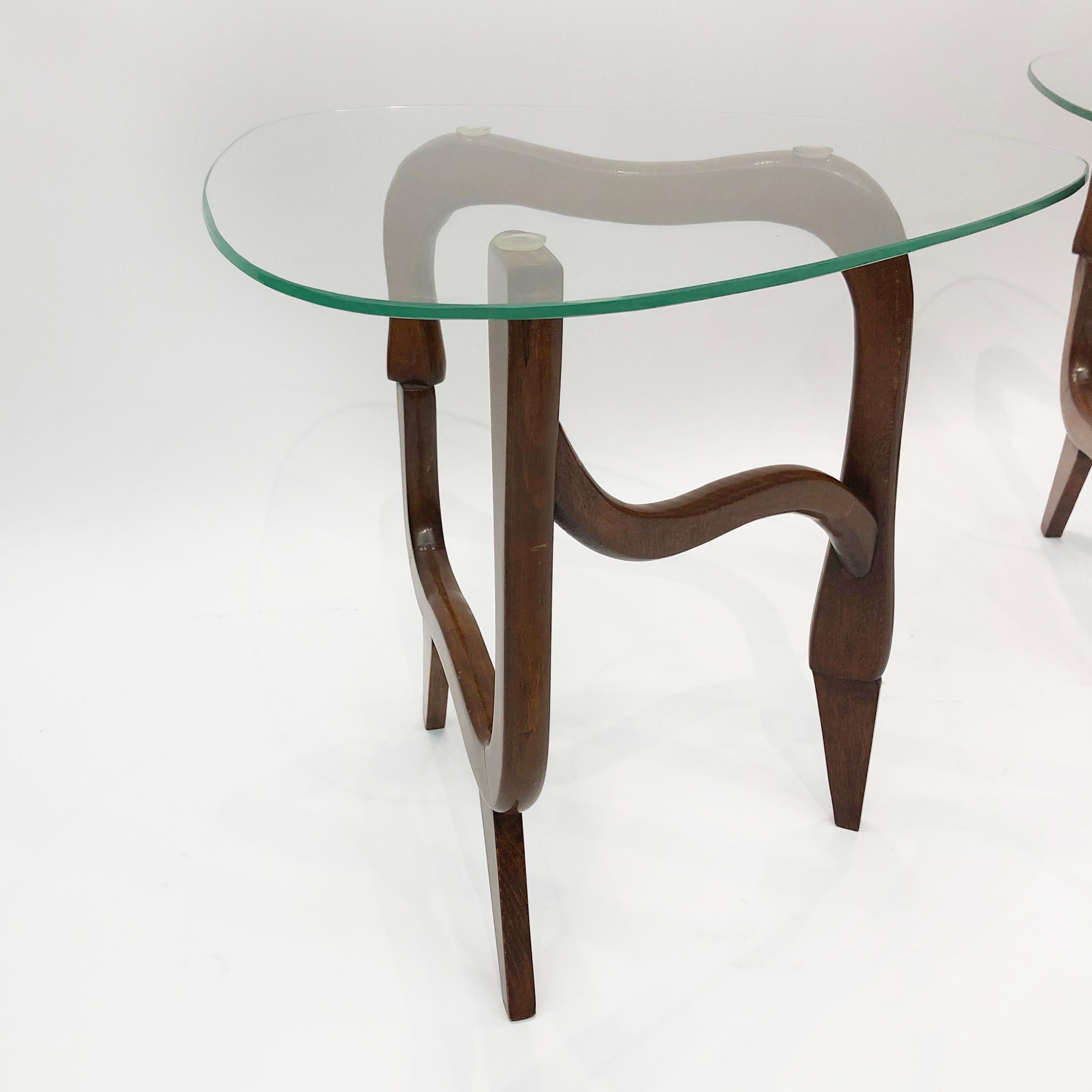 Polymorphic Teak Glass Side Tables 1950s Midcentury Italian Vintage Wood Glass 2