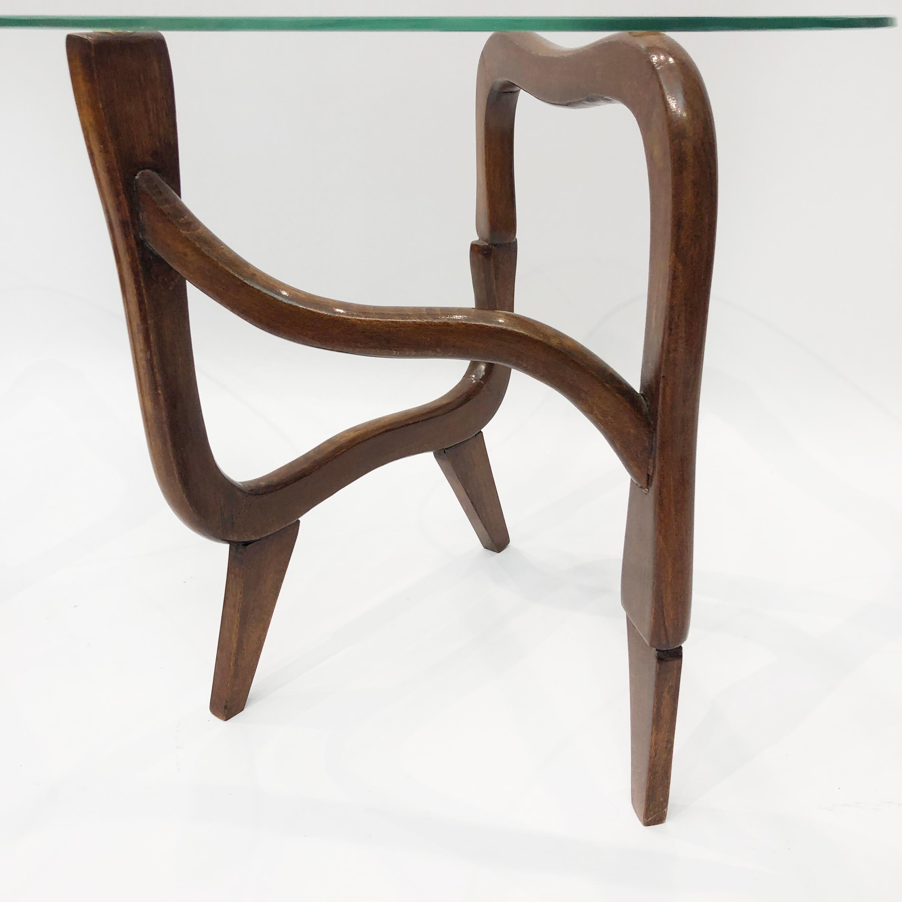 Polymorphic Teak Glass Side Tables 1950s Midcentury Italian Vintage Wood Glass 3