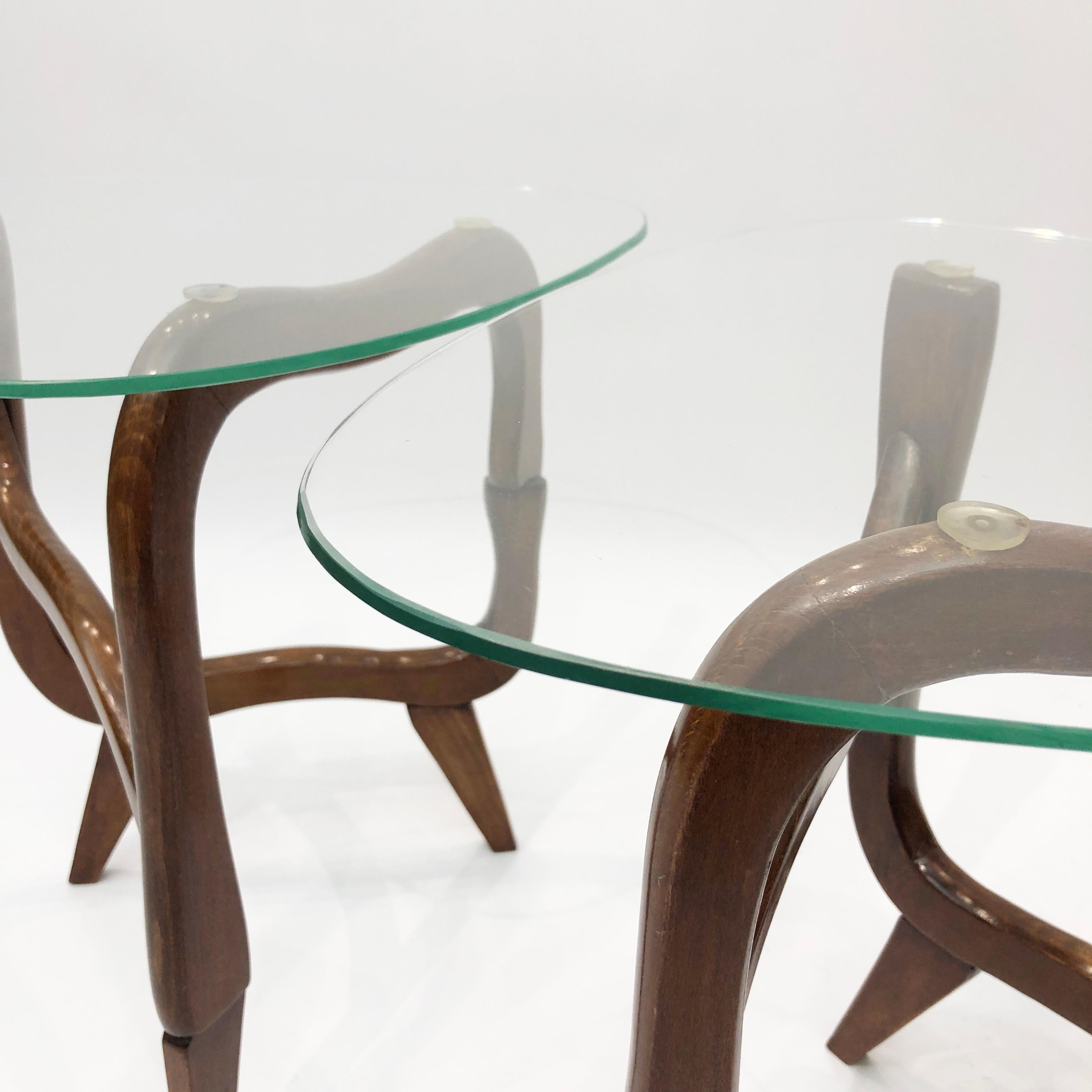 Polymorphic Teak Glass Side Tables 1950s Midcentury Italian Vintage Wood Glass 4