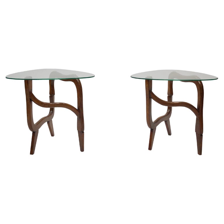 Polymorphic Teak Glass Side Tables 1950s Midcentury Italian Vintage ...