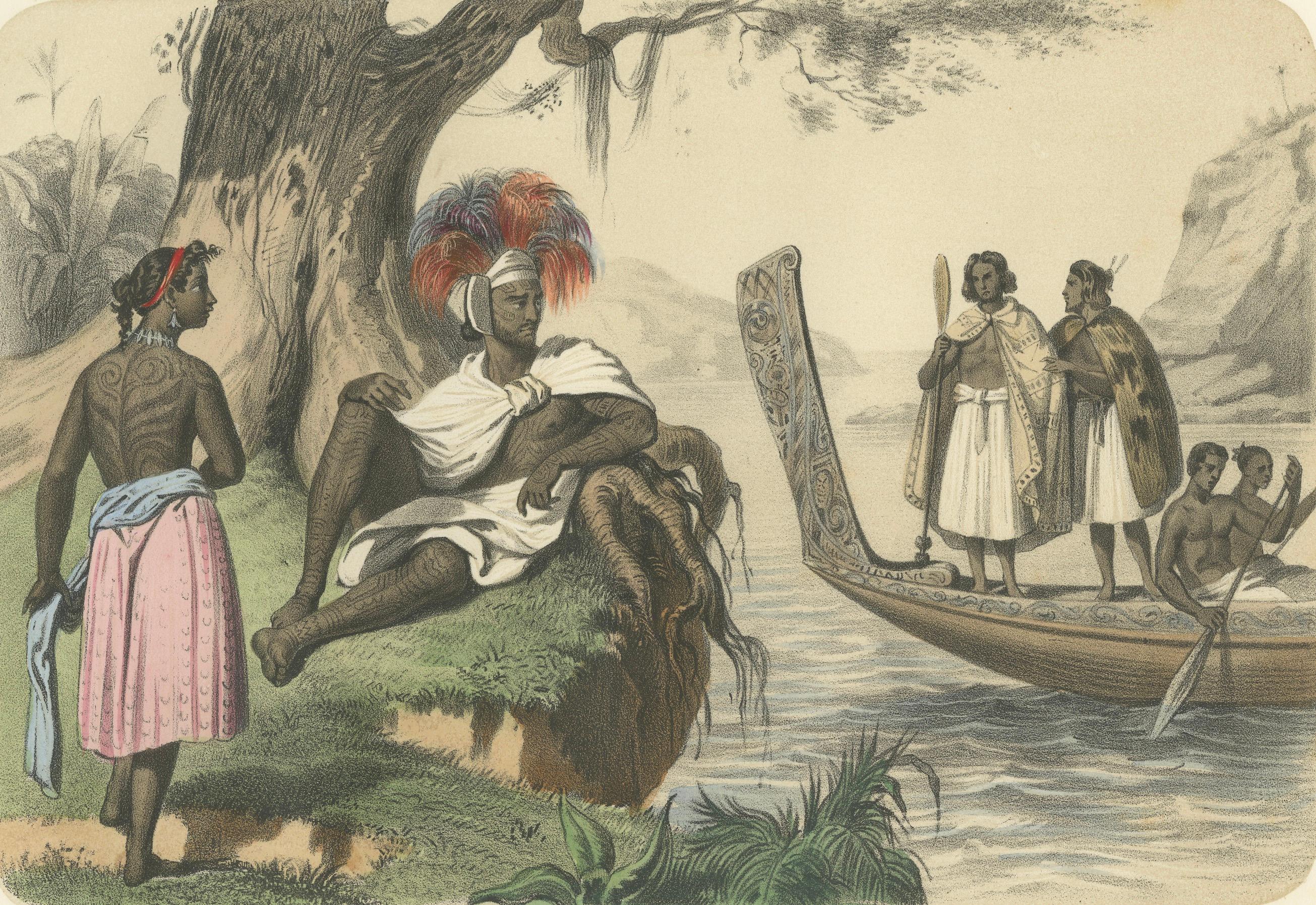 Polynesische und Maori-Figuren - Bewohner von Nuku Hiva &New Zealand Cano 1845 (Französisch) im Angebot