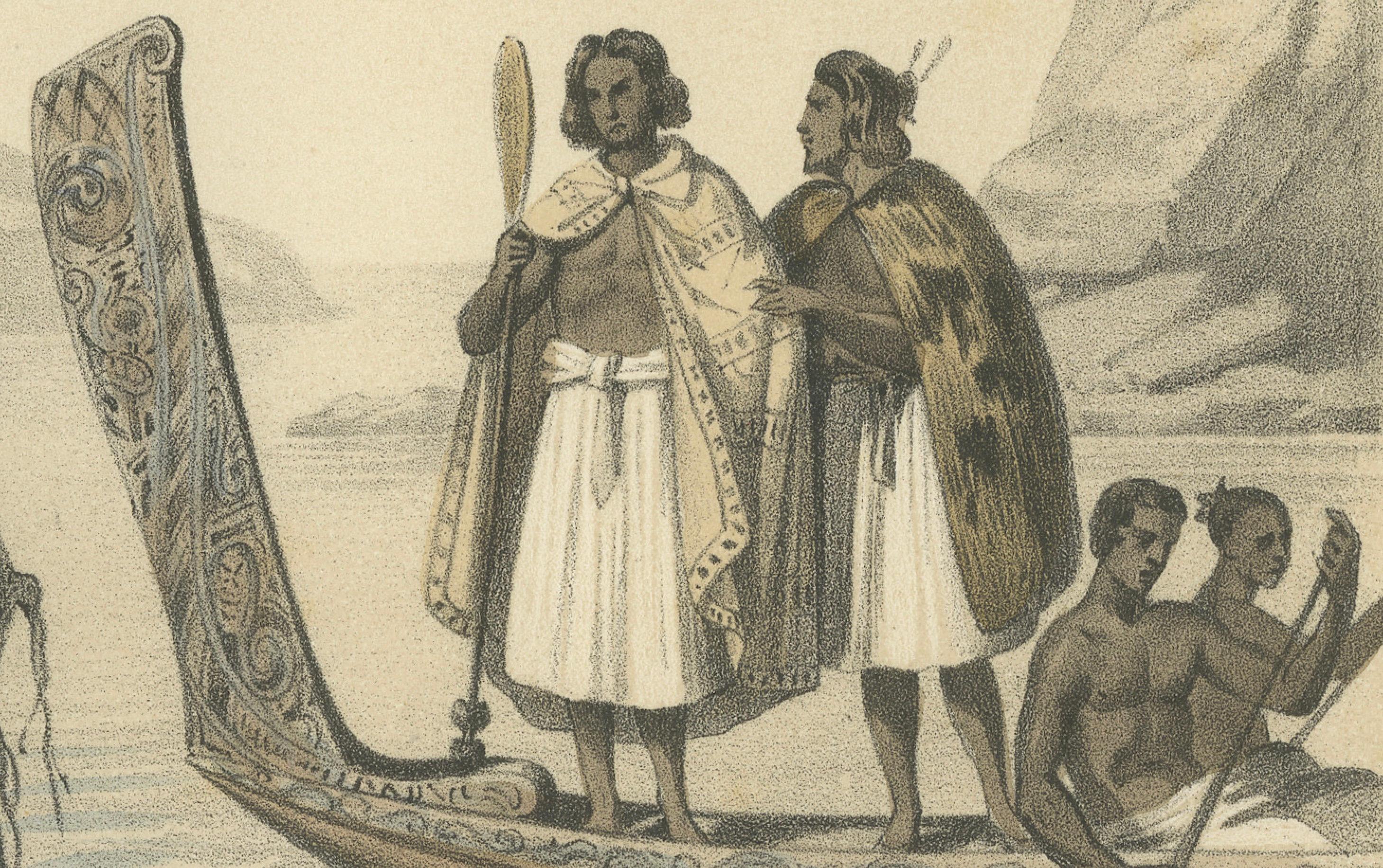 Polynesische und Maori-Figuren - Bewohner von Nuku Hiva &New Zealand Cano 1845 (Mittleres 19. Jahrhundert) im Angebot