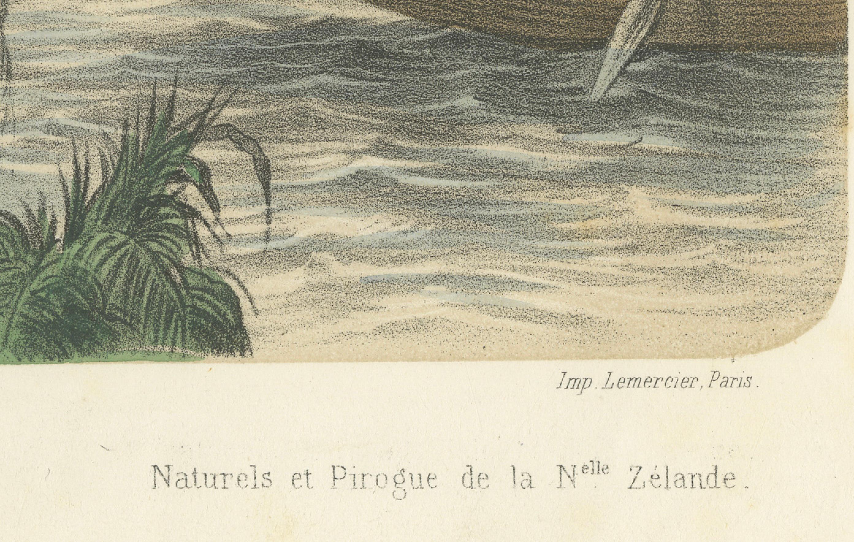 Polynesische und Maori-Figuren - Bewohner von Nuku Hiva &New Zealand Cano 1845 (Papier) im Angebot