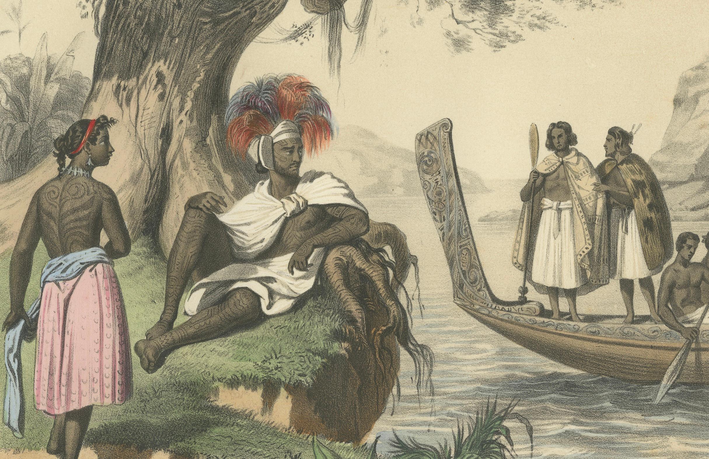Polynesische und Maori-Figuren - Bewohner von Nuku Hiva &New Zealand Cano 1845 im Angebot 2