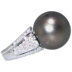 Polynesian Black Pearl and Diamond Ring