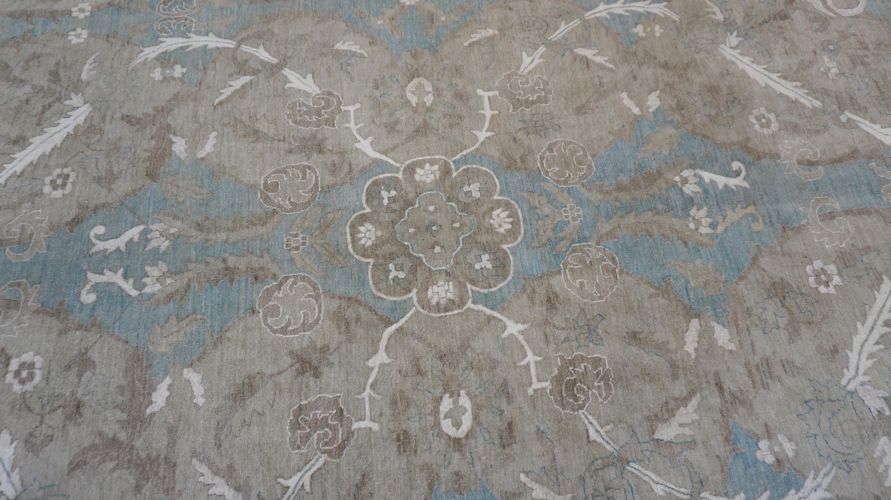 Azul Polinesio Bronceado  Alfombra fina de lana y seda 9'9''x13'8'' Victoriano en venta