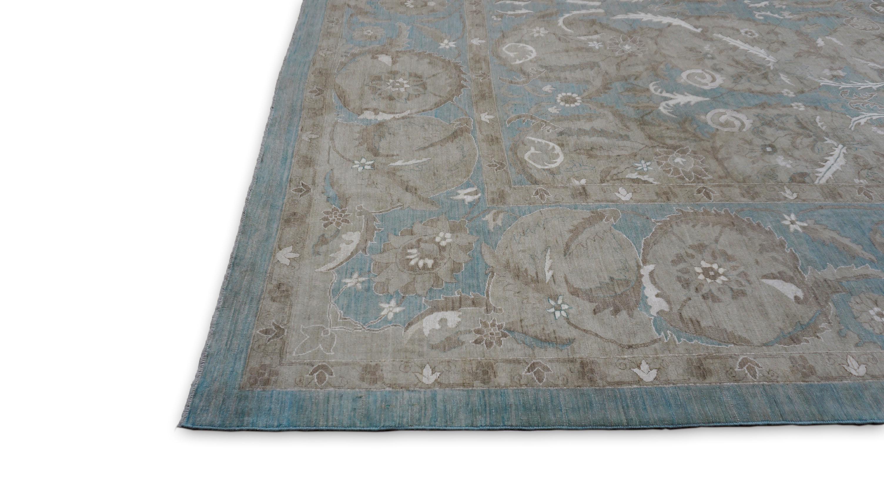 Azul Polinesio Bronceado  Alfombra fina de lana y seda 9'9''x13'8'' Pakistaní en venta
