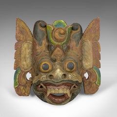 Balinese Barong Carved Mask, Decorative, Painted, Wooden Face, Wall Art, C20th
