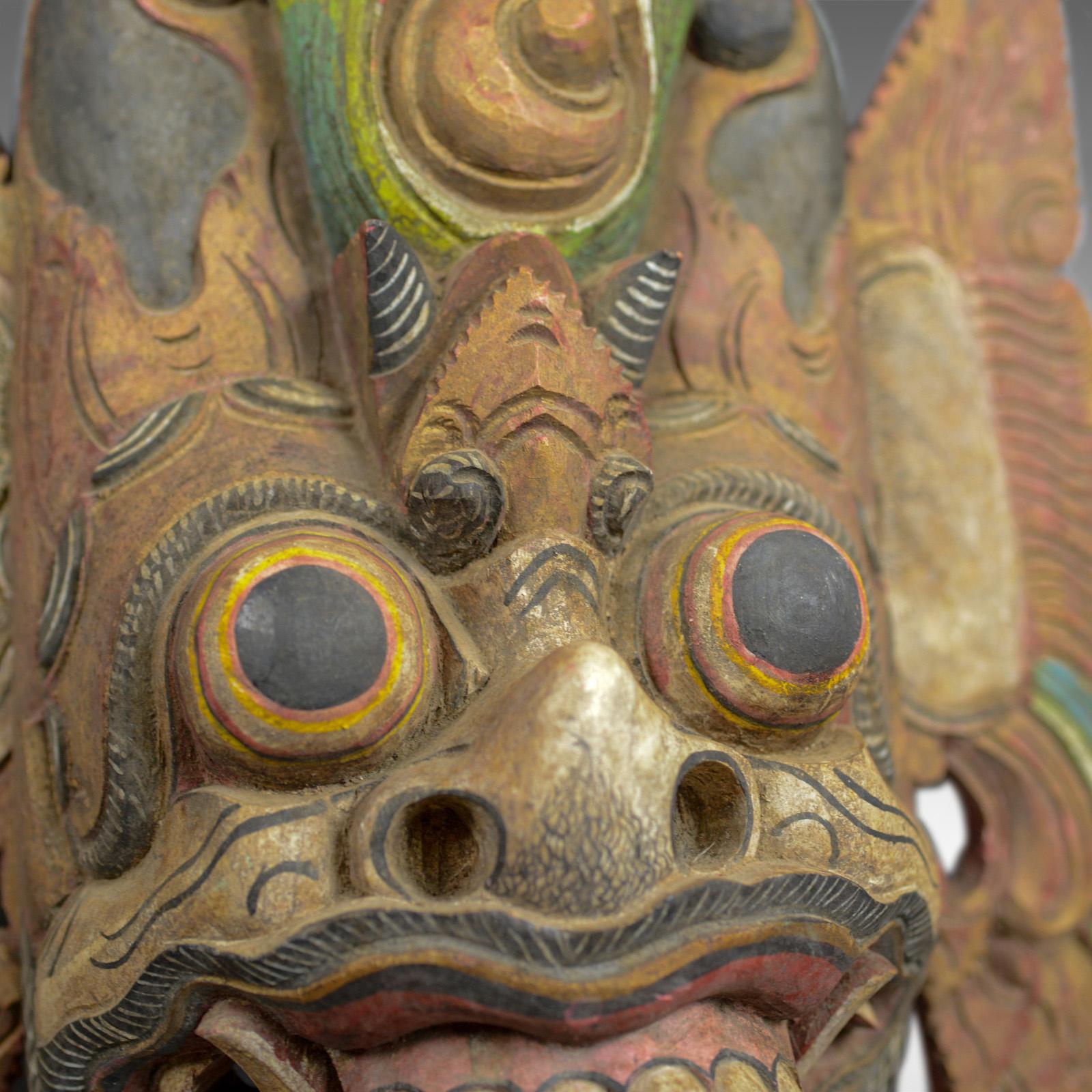 Asian Balinese Barong Carved Mask, Decorative, Painted, Wooden Face, Wall Art, C20th