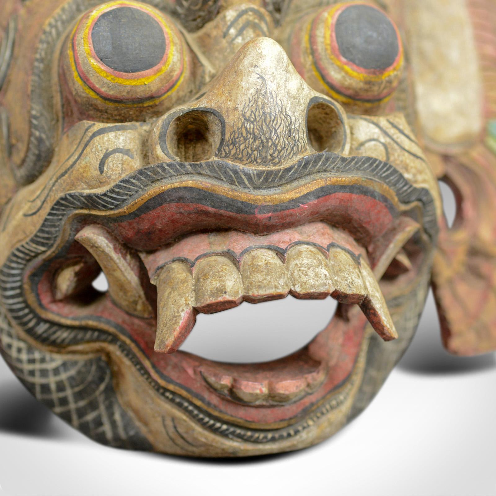 Hand-Painted Balinese Barong Carved Mask, Decorative, Painted, Wooden Face, Wall Art, C20th