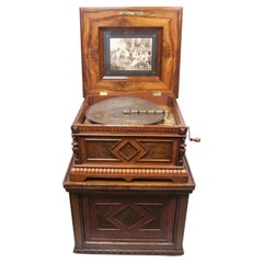 Antique Polyphon 45D disc music box with double comb and disc storage