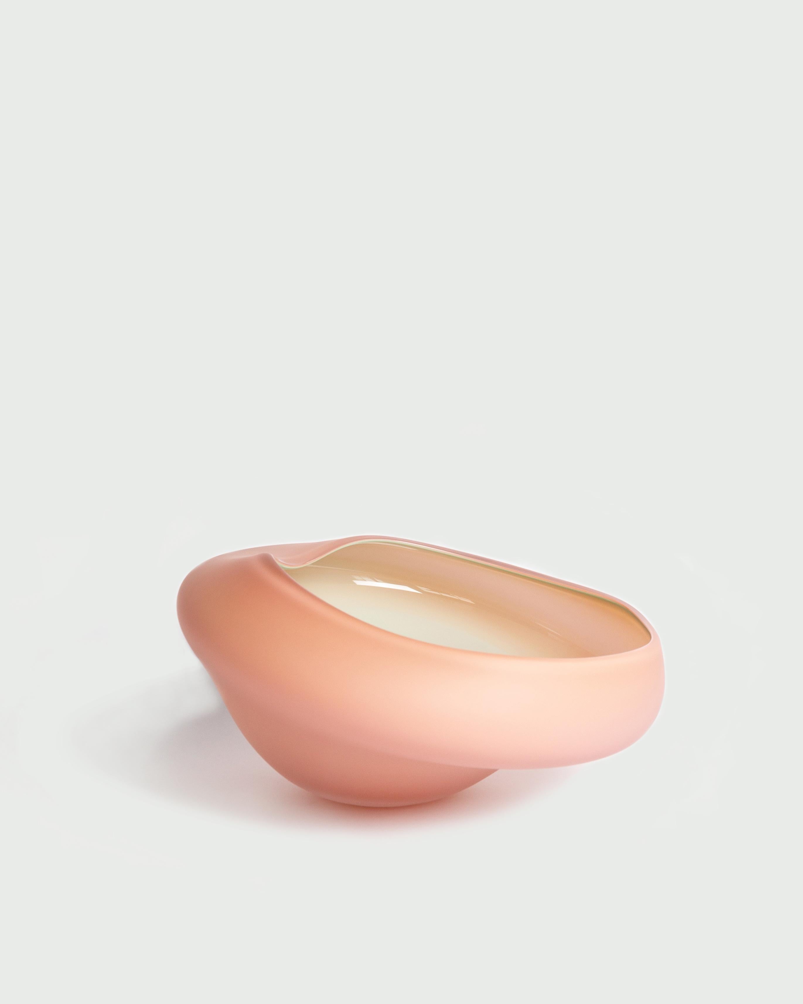 Polypore Large Bowl by David Valner
Dimensions: D 32 x W 38 x H 17 cm.
Materials: Hand-crafted glass.
Weight: 5 kg.
Finish: Large size, pink and mint, and matte surface.

In the world of poroid fungi, polypores coexist with the boletus from which it