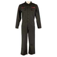 POLYTHENE* OPTICS Size L Black Red Cotton Snaps Boiler Jumpsuit
