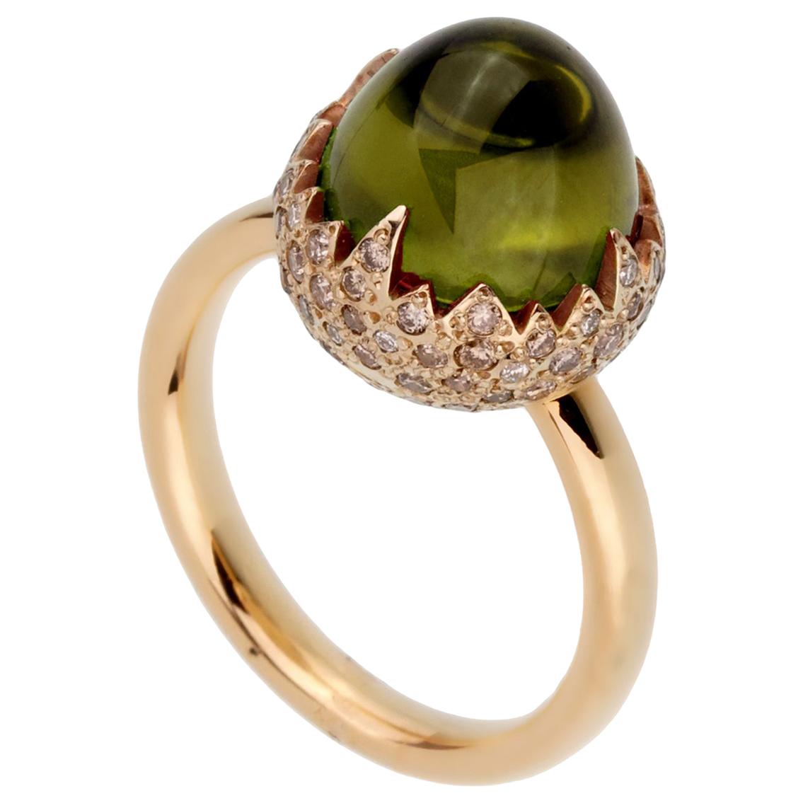 Pomallato 6 Carat Peridot Diamond Rose Gold Ring For Sale