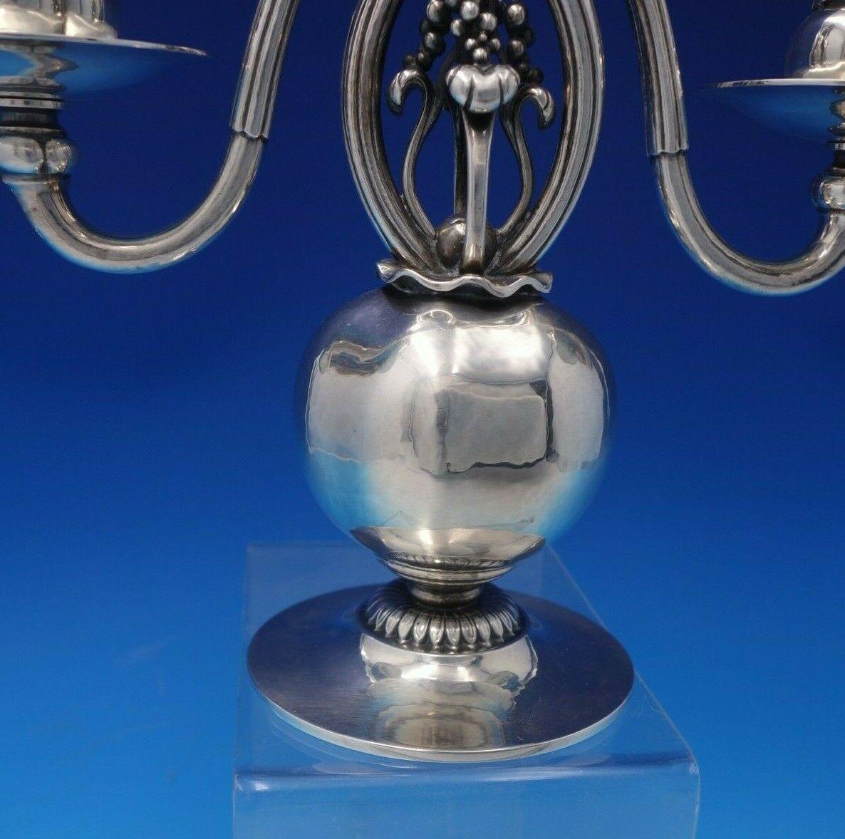 Paire de chandeliers en argent sterling Pomegranate by Georg Jensen 2-Light #324 '#4954' en vente 3