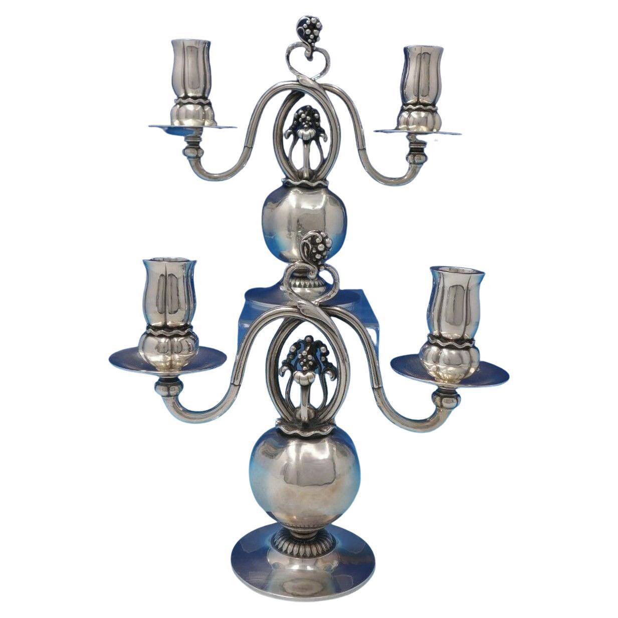 Paire de chandeliers en argent sterling Pomegranate by Georg Jensen 2-Light #324 '#4954'