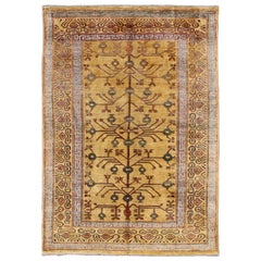 Pomegranate Design Khotan Rug in Saffron Yellow Background, Brown 
Green Colors