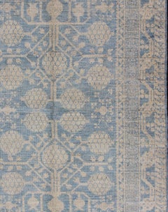 Pomegranate Design Modern Khotan Rug in Light Blue and Cream