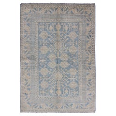 Pomegranate Design Modern Khotan Rug in Light Blue and Cream