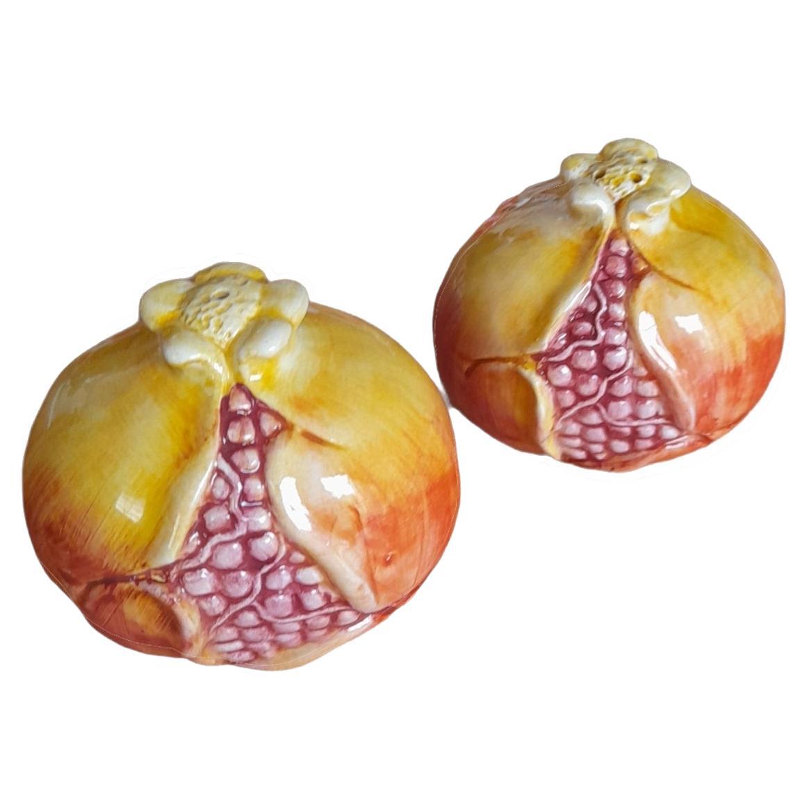 Pomegranate Hand Painted Ceramic Starter Set of 2 For Sale