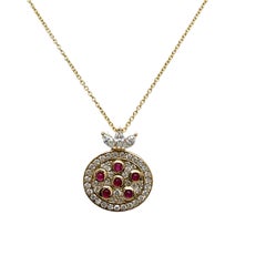 Pomegranate Ruby & Diamond Pendant Necklace in 14ct Yellow Gold – 18" Chain