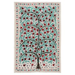 Pomegranate Tree Design Suzani Textile, Embroidered Silk Wall Hanging