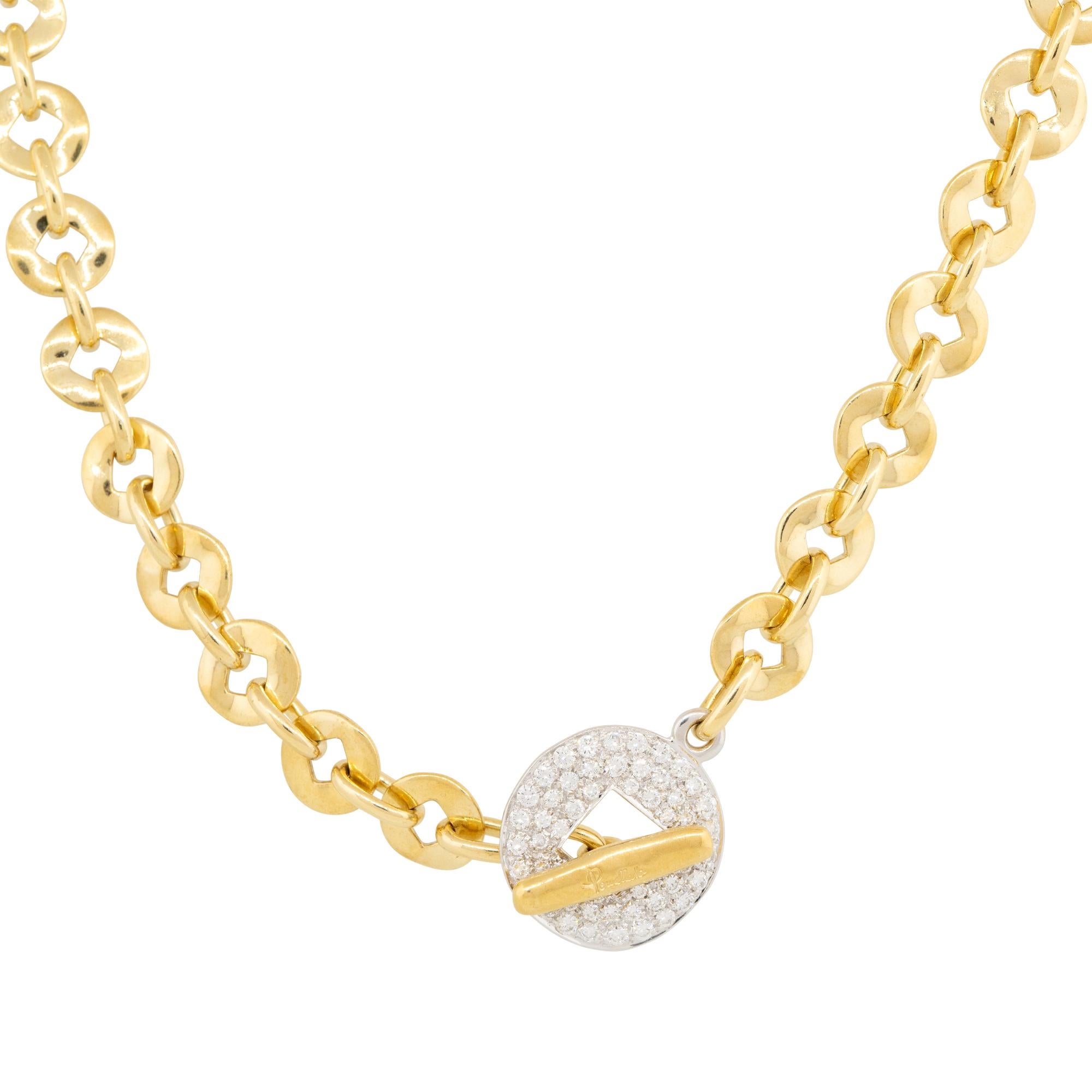 Women's Pomellato 1 Carat Pave Diamond Disk Link Chain Necklace 18 Karat In Stock For Sale