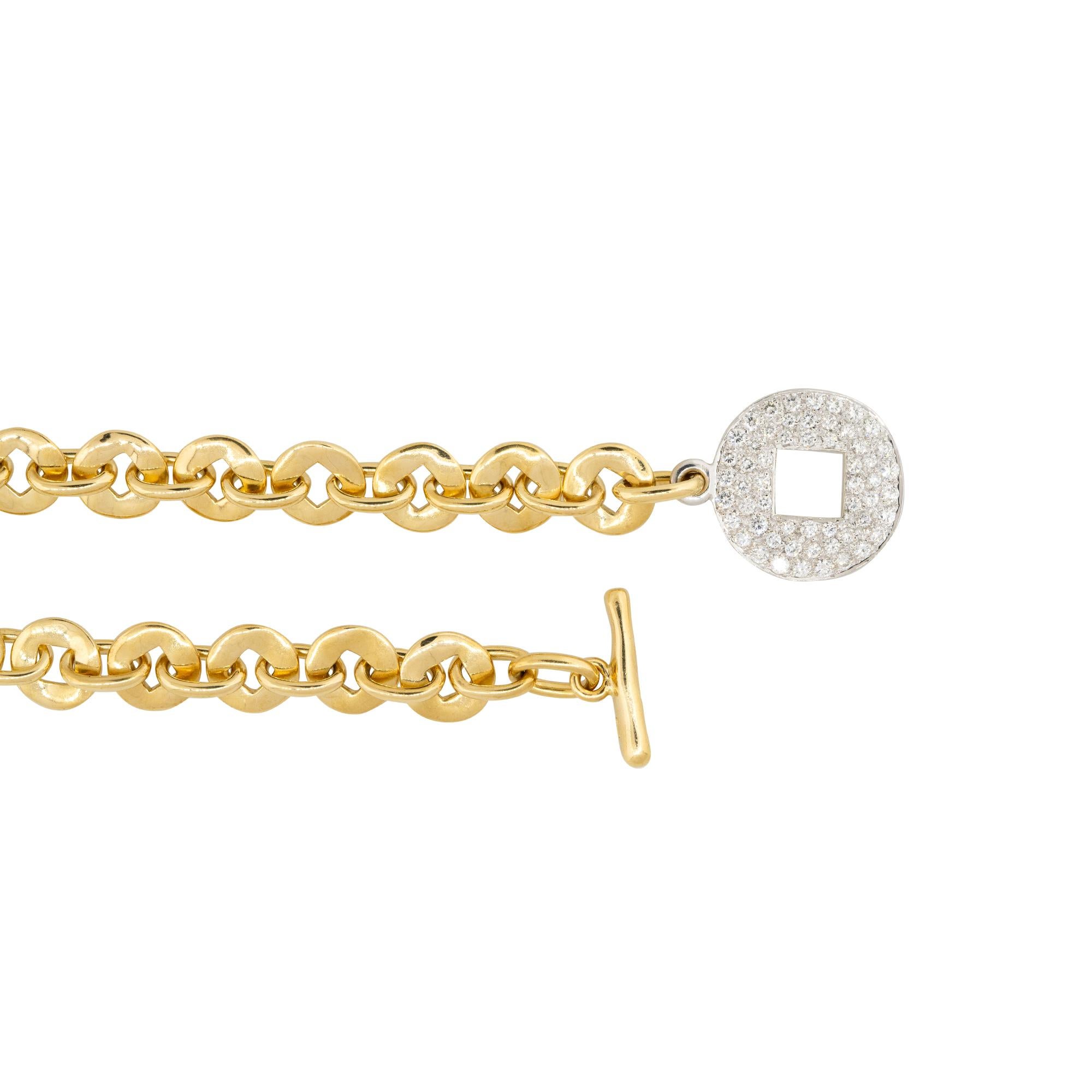 Pomellato 1 Carat Pave Diamond Disk Link Chain Necklace 18 Karat In Stock For Sale 1