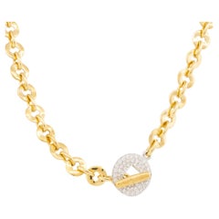 Pomellato 1 Carat Pave Diamond Disk Link Chain Necklace 18 Karat In Stock