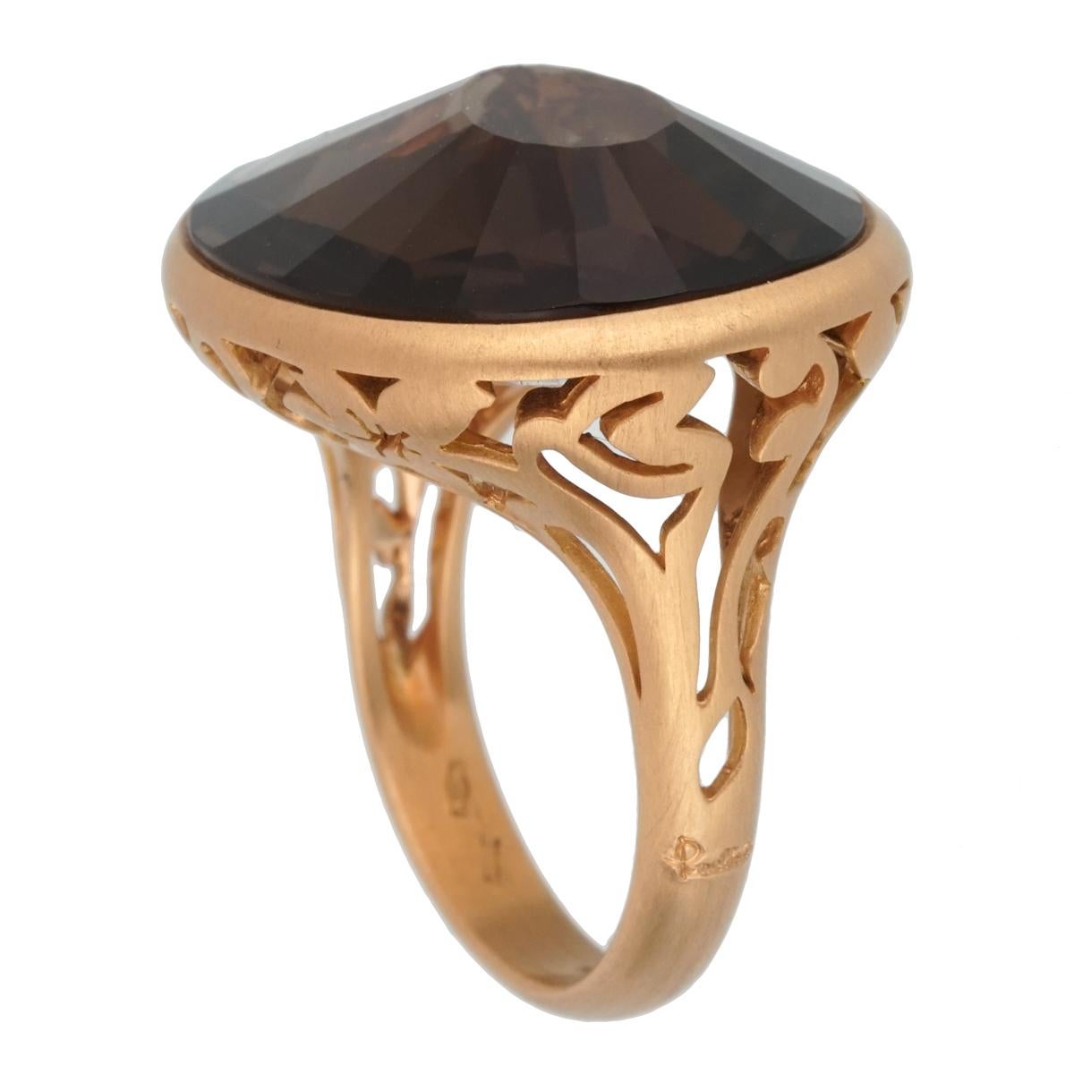 A chic brand new Pomellato cocktail ring showcasing a 10.19ct Smoky Quartz set in 18k rose gold. The ring measures a size 6.5 and can be resized

Pomellato Retail: $4600
Sku: 2451