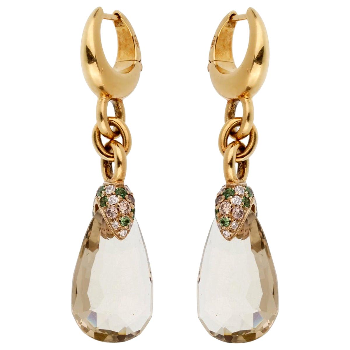 Pomellato 12 Carat Green Quartz Diamond Drop Earrings