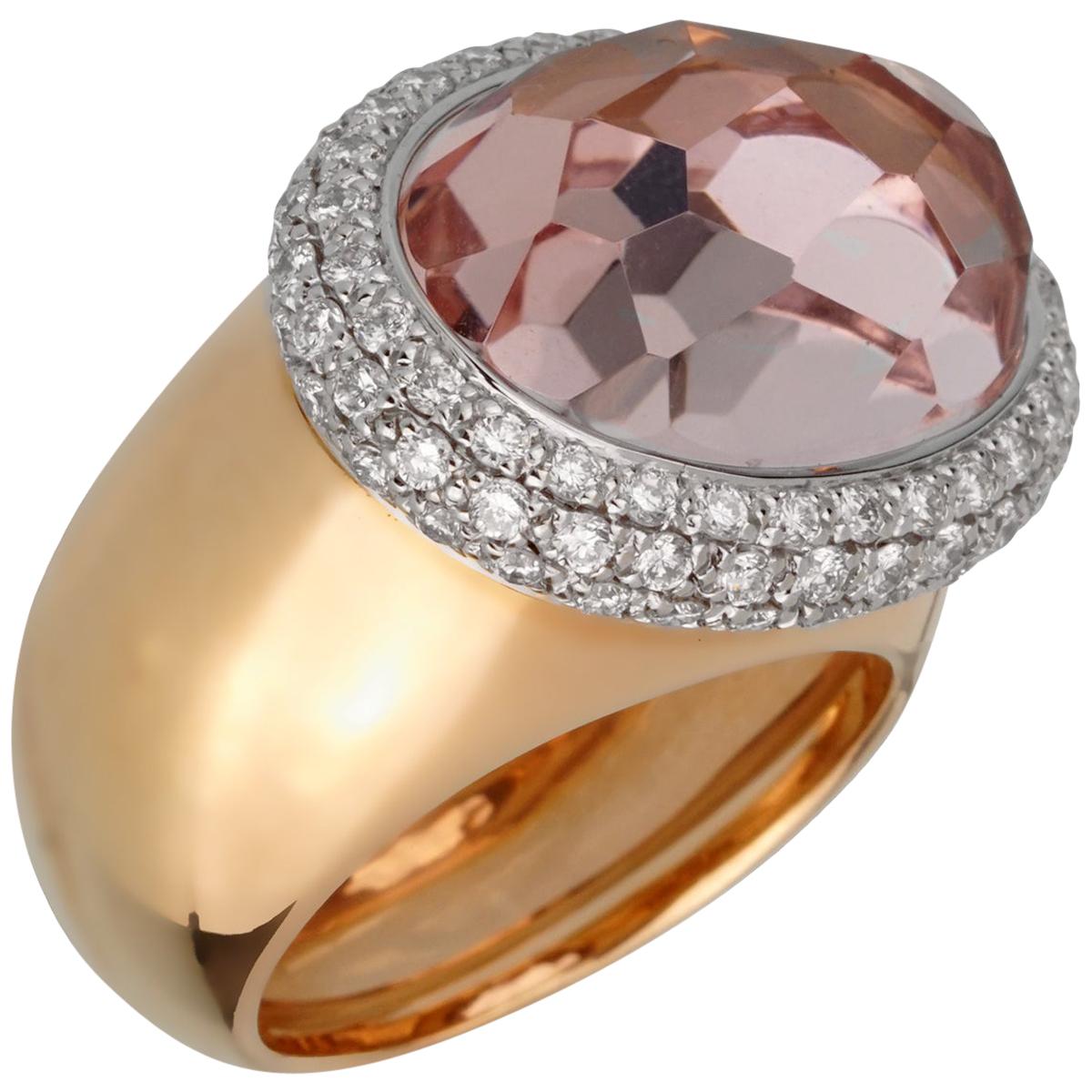 Pomellato 12.5 Carat Morganite Diamond Rose Cocktail Ring