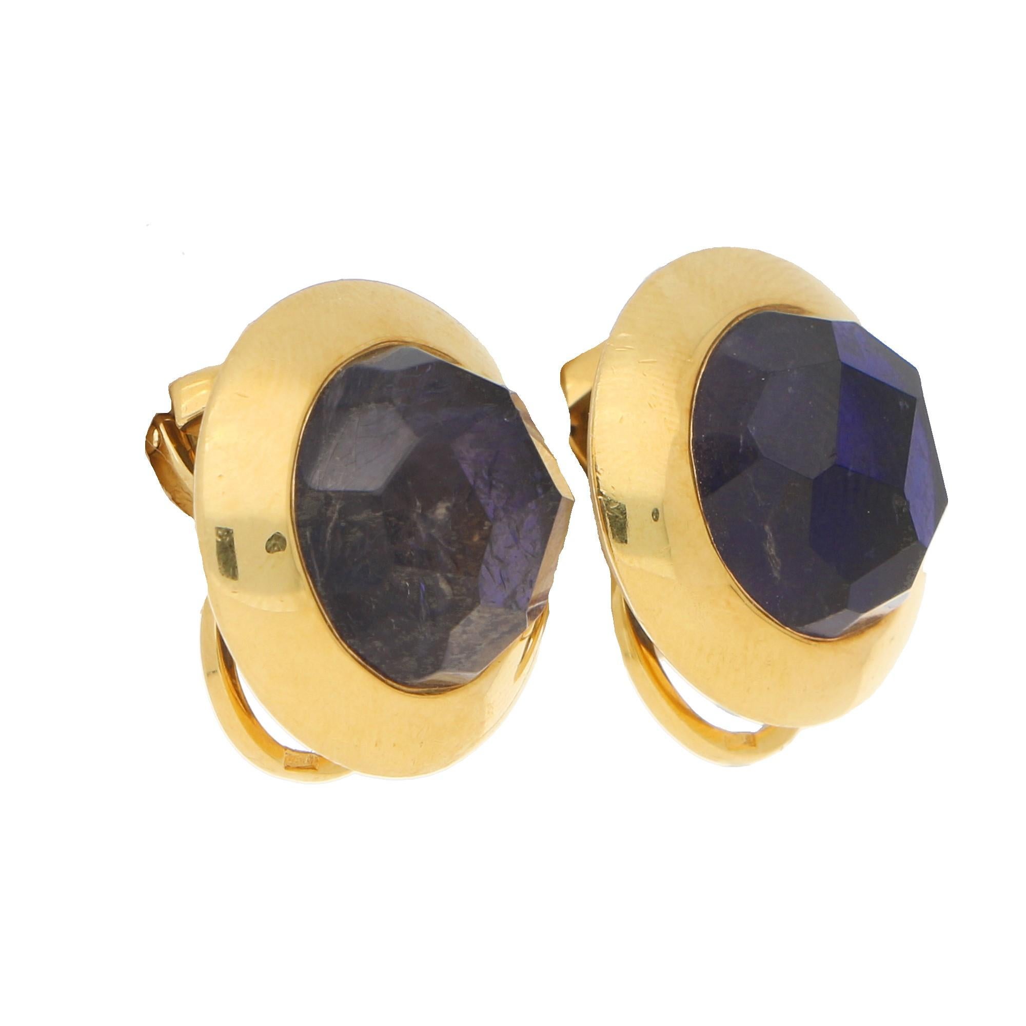 Round Cut Pomellato Purple Iolite Earrings in 18k Yellow Gold