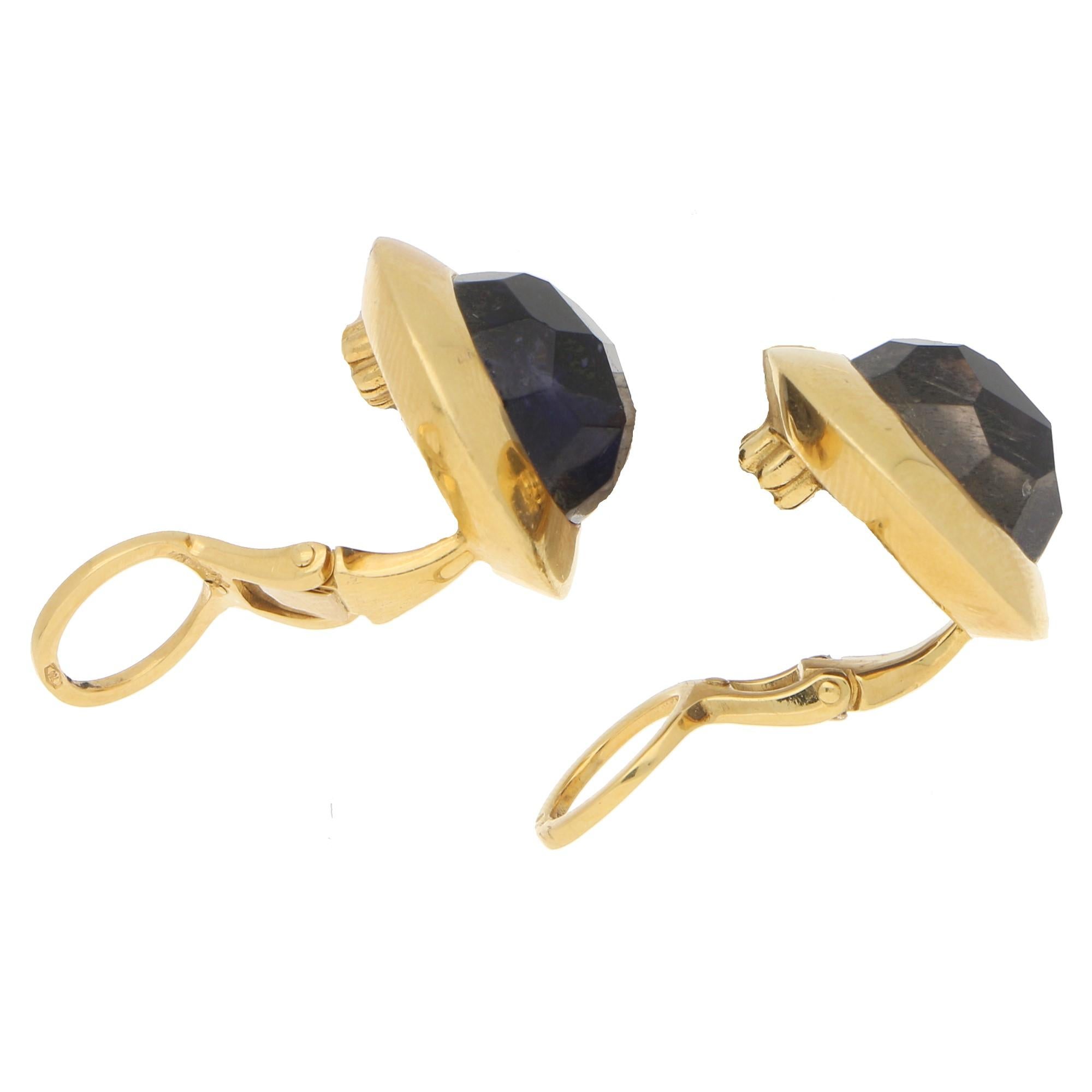Women's or Men's Pomellato Purple Iolite Earrings in 18k Yellow Gold