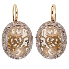 Pomellato 14 Carat Prasiolite Diamond Rose Gold Drop Earrings