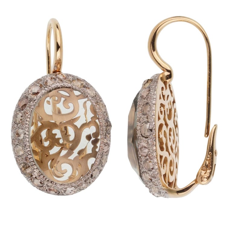 Pomellato 14 Carat Prasiolite Diamond Rose Gold Drop Earrings For Sale