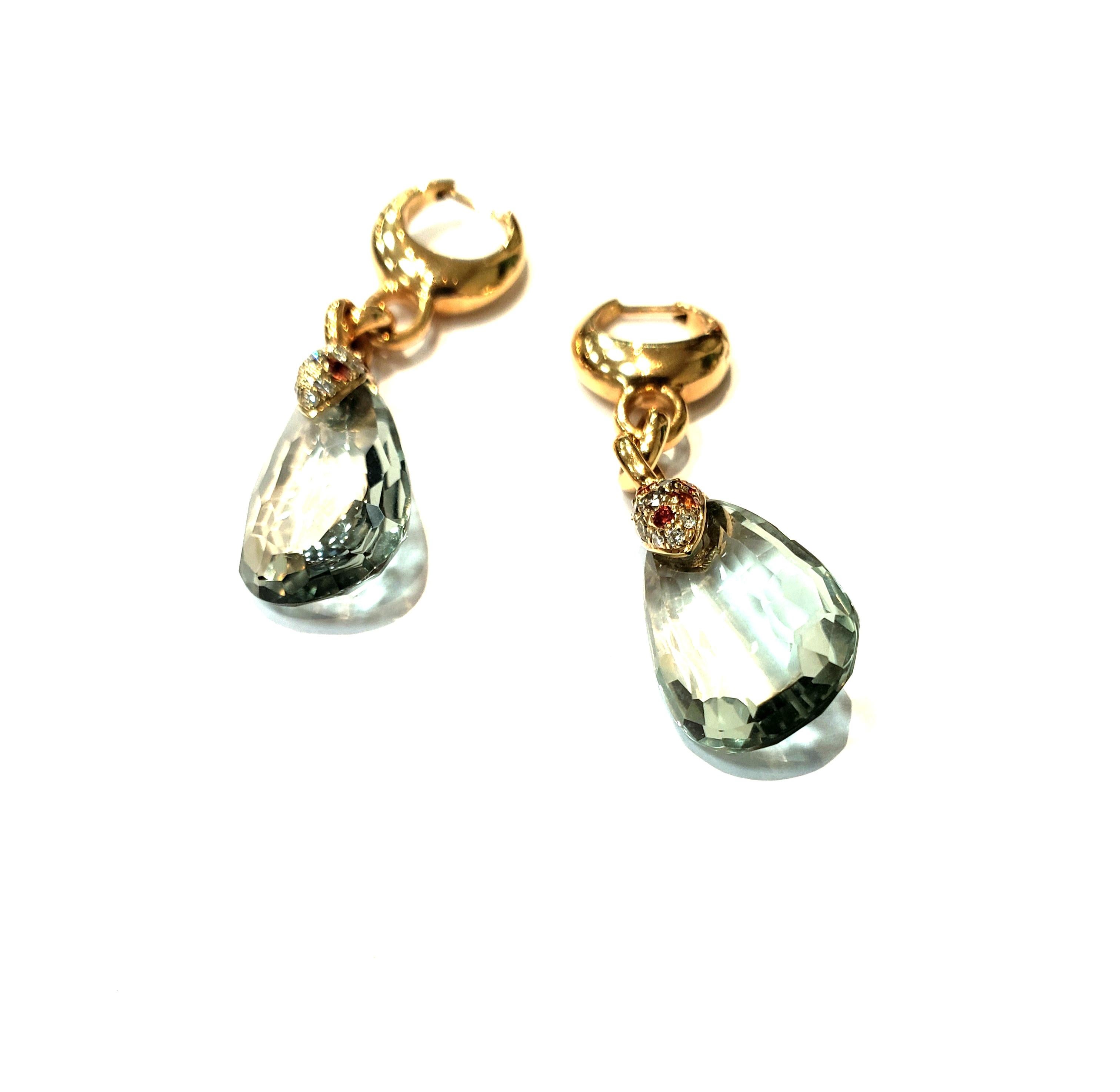 18 Karat Gold Earrings With Faceted Prasiolite Drops From The 