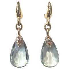 Pomellato 18 Karat Gold and Prasiolite Earrings with Diamond and Sapphires