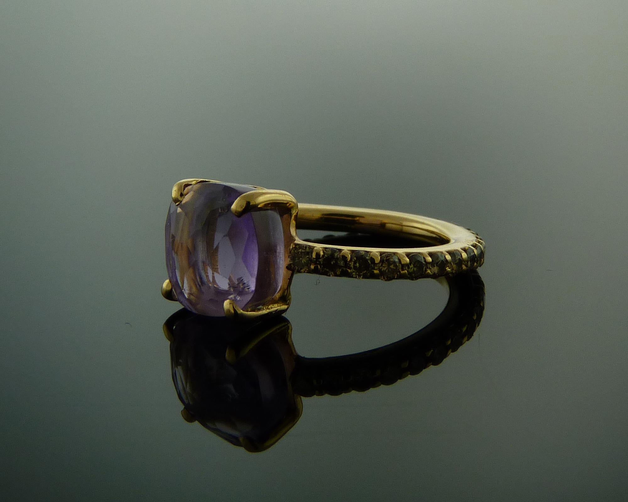 Pomellato 18 Karat Pink Gold Amethyst and Diamond Ring In Excellent Condition In New York, NY
